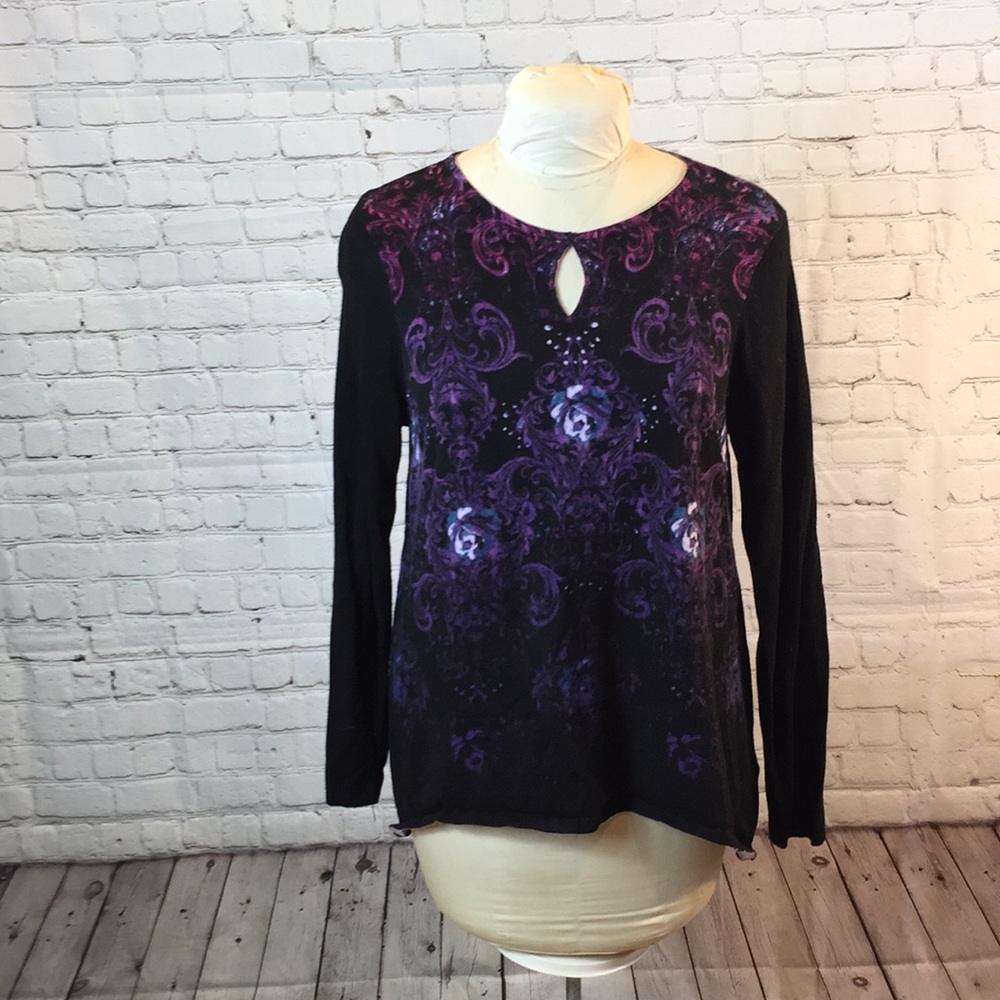 Dana Buchman black/purple sweater w keyhole neck - Picture 1 of 6